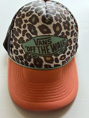 Vans Off The Wall Gray Mesh Peach Bill Leopard Print Snapback Baseball Cap. • $9