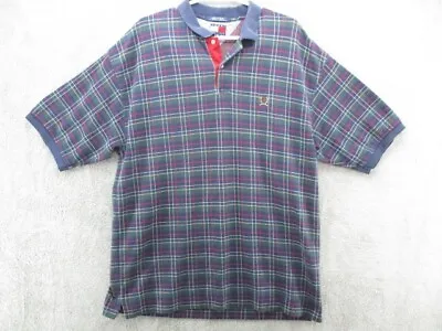 Vintage 90s Tommy Hilfiger Shirt Mens XXL 2XL Blue Red Plaid Polo Crest Logo • $15