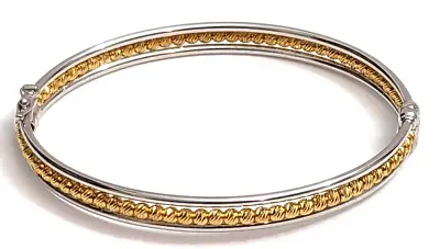 Milor Italy STERLING SILVER & YELLOW GOLD VERMEIL CENTER BANGLE CUFF BRACELET • $39