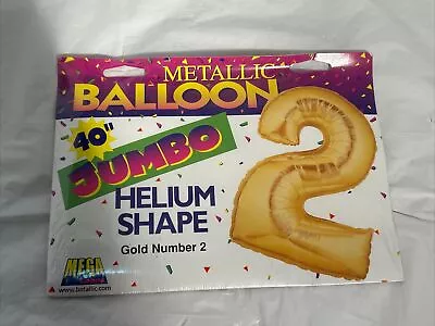 New Factory Sealed - Number 2 - Helium Metallic Gold Foil Balloon - 40” Jumbo • $3.95