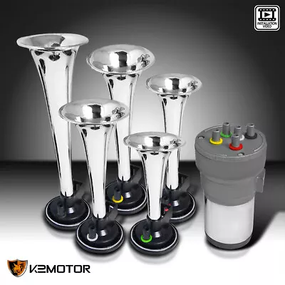 Fits 5PC 12V 125DB Chrome Car Truck  La Cucaracha  Musical Air Horn+Compressor • $38.38