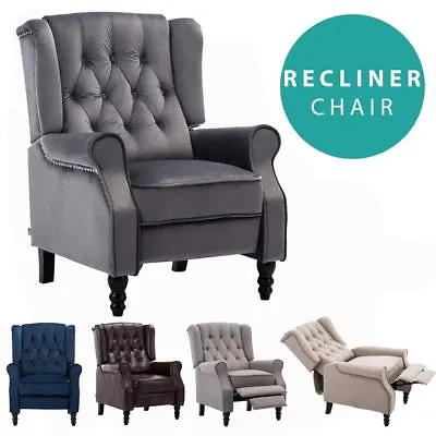 Althorpe Wing Back Recliner Chair Fabric Button Fireside Occasional Armchair • £269.99