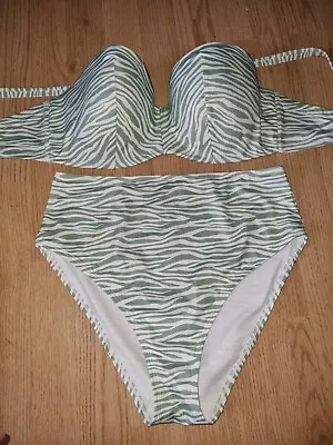 BNWOT Gorgeous Green GEORGE Underwired Bikini Top Bottom Set Size 34E 12 (TV) • £9.99