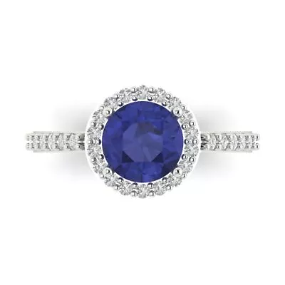 2.40 Ct Round Halo Tanzanite Stone Promise Bridal Wedding Ring 14k White Gold • £257.88