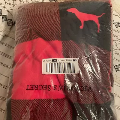 NEW Victoria Secret PINK Sherpa Blanket Red Pepper Flannel Dog Throw Blanket VS • $29.99