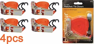 4 X HEAVY DUTY RATCHET TIE DOWN STRAPS 15FT (4.5M) CAR VAN ROOF RACK LUGGAGE • £11.75