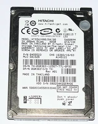 HITACHI HTS541680J9AT00 80 GB HDD 2.5  8 MB 5400 RPM IDE Laptop Hard Disk • $8.50