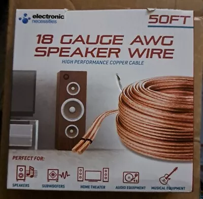 Electronic Necessities 18 Gauge AWG Speaker Wire Copper Cable 50ft  • $2.99