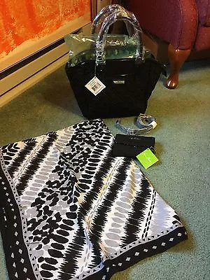 VERA BRADLEY NWT~ TRIMMED SATCHEL IN BLACK MICROFIBER With WALLET AND SCARF. • $149.95