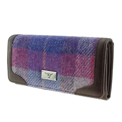 Harris Tweed 'Bute' Long Purse In Purple/Pink Tartan LB2000 - Col 47 • £20