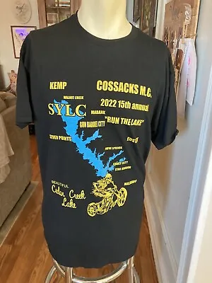 Cossacks Motorcycle Club Cedar Creek Lake 2022 T-shirt Large Black “Run The Lake • $14.78