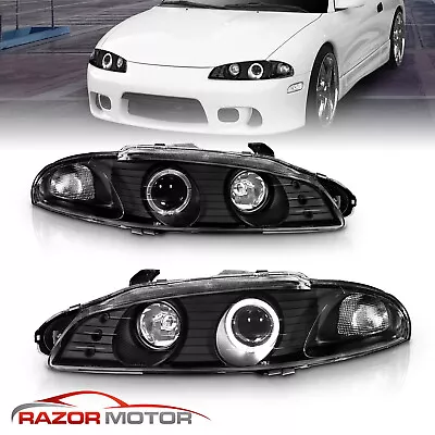 [LED Halo] 1997 1998 1999 Fit Mitsubishi Eclipse Black Projector Headlights Pair • $148.66