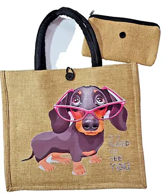 Burlap Dachshund Doxie Wiener Dog Tote With Small Purse • $23.93