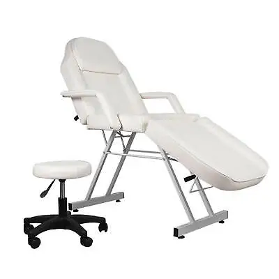 White Massage Bed Beauty Salon Massage Table Tattoo Therapy Couch With Stool • £149.99