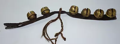 VTG Lot Of 6 Brass Sleigh Bells On Leather Strap Size 4 • $15.19