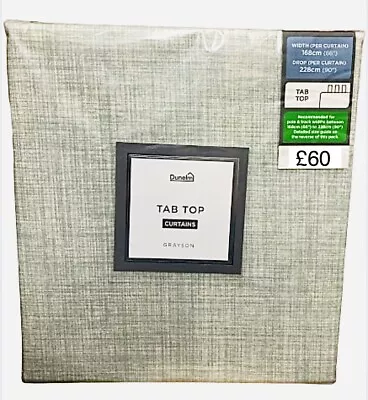 Dunelm Tab Top Curtains Grayson Grey/Green Curtains New 66” X 90” Drop • £48.99