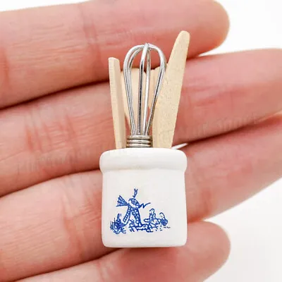 1:12 Scale Dollhouse Egg Beater Spoon In Pottery Holder Kitchen Kit Miniature • $6.19