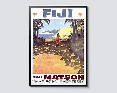 Fiji Vintage Travel Poster Island Beach Pacific Wall Art Print Tropical Palm • £43