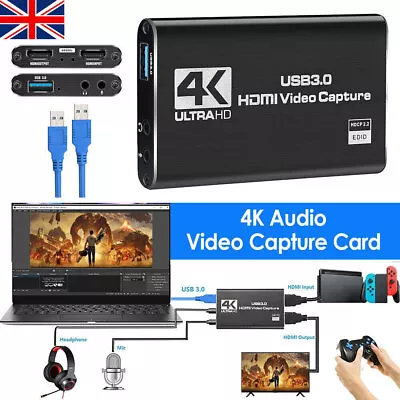 4K Audio Video Capture Card USB 3.0 HDMI Video Capture Device Full HD UK • £14.92