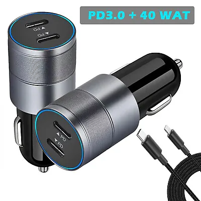 £4.49 • Buy Dual Type C PD Fast 40W Car Charger Adapter For IPhone 14/13/12/11 Pro Max X 8/7