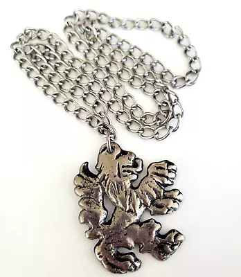 Vtg Renaissance Revival Griffin Lion Silver Tone Pendant Necklace 29  Claspless • $19.95