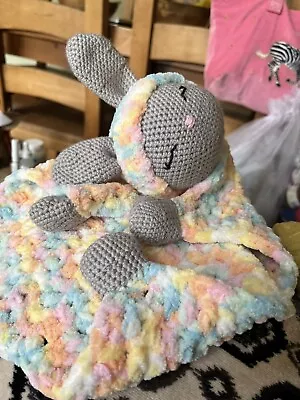 Handmade Crochet Rabbit Baby Comforter Security Blanket Newborn Infant Snuggle • £15