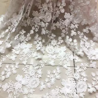 Lace Fabric Vivid Flower Embroidery Mesh Fabric DIY Gown Bridal Veil By The Yard • $13.99