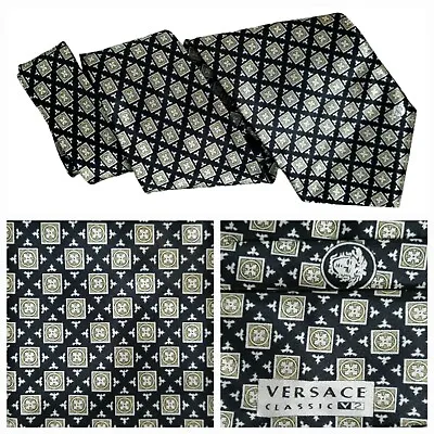 Gianni Versace Tie Mens Black Gold Medusa Logo 100% Silk Necktie Italy Classic • $90