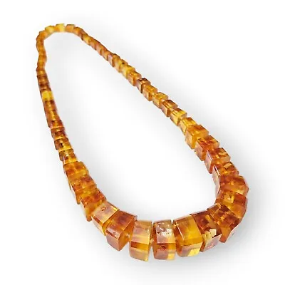 Vintage Honey Amber Necklace Reconstituted Cube Cut Graduated Massive ~30  Long  • $199.96
