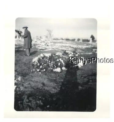 Found B&w Photo H_9653 Flowers On A Grave Man At Left • $6.98