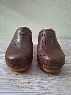 UGG Shoes Womens Size 7 Australia Brown Weave Clogs Leather Studded Slides Slip • $80