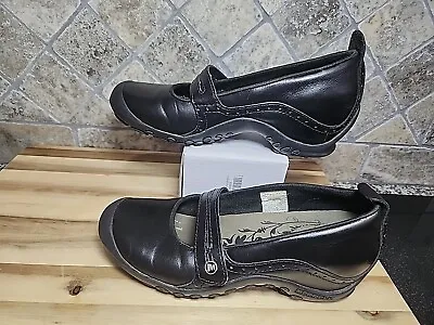 Merrell Size 7 Plaza Bandeau Black Leather Mary Jane Wedge Shoes Vibram Soles • $26