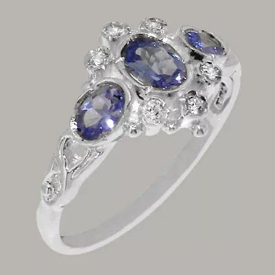 925 Sterling Silver Tanzanite Cubic Zirconia Womens Trilogy Ring - Sizes J To Z • £99