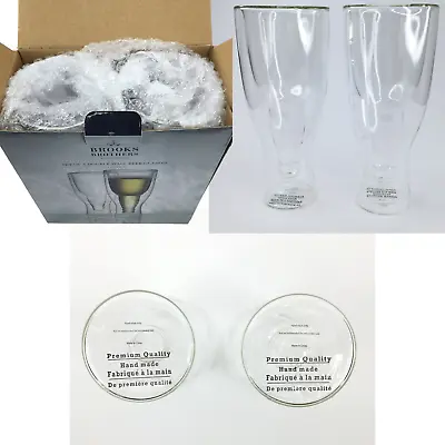 Brooks Brothers Beer Glasses SET OF 2 Double Wall Upside Down Handcrafted NEW • £31.53