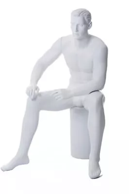 5 Ft H Male Seated Mannequin White Colored With Face Features M/L Size SFM54-WT • $339.95