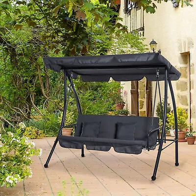 2-in-1 Patio Swing Chair 3 Seater Hammock Cushion Bed Tilt Canopy Garden Grey • £169.99