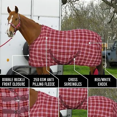 Red Check Horse Fleece Rug | 250g Anti Pill Horse Cooler Fleece Sheet ALL Sizes • £19.95