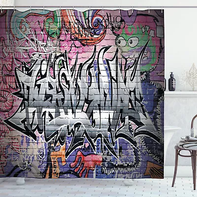 Urban Shower Curtain Graffiti Grunge Wall Art Print For Bathroom • $16.99