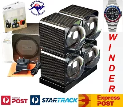 BOXY CARBON FIBRE LOOK Fancy Brick Quad Automatic Watch Winder: 4FCF-4E2 (4+0) • $486.39