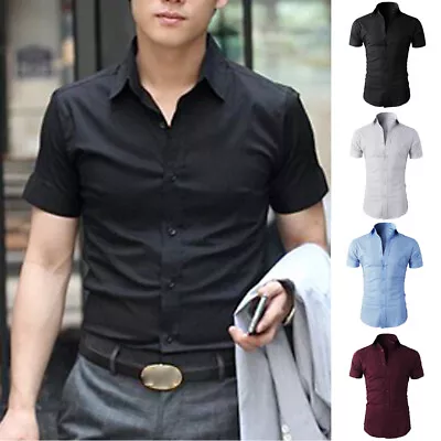 Mens Short Sleeve Shirts Casual Formal Slim Fit Shirt Top S M L XL 2XL PS05 • £9.23