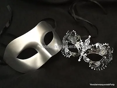 Silver Pair Masquerade Ball Dress Up Burning Man Costume Prom Party Eye Set Mask • $19.39