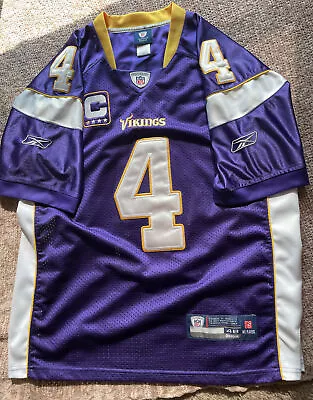 $121 • Buy Brett Favre Minnesota Vikings Reebok Jersey Size 48 Medium Captain’s Patch