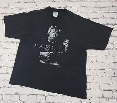 Vintage RARE Y2K Kurt Cobain Signature T-Shirt Guitar Portrait Nirvana Sz XL • $89.95