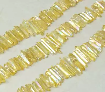 Yellow AB Titanium Quartz Crystal Points Strand Raw Rough Pendant Beads  20-40mm • $21.95