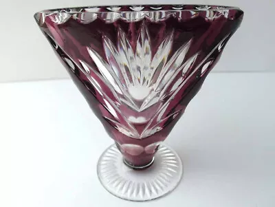 Glass Vase Purple Flashing Hand Cut Nachtmann Um 1950 G506 • $123.75