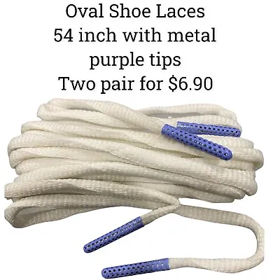 Flat Athletic 54 Inch White With Purple Tips. Shoe Laces  2 Pair For $6.90 • $6.90