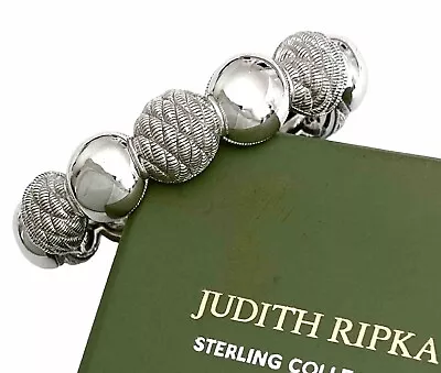 JUDITH RIPKA Sterling Silver HIGH POLISH & TEXTURED Dome Hinged Cuff Bracelet • $150