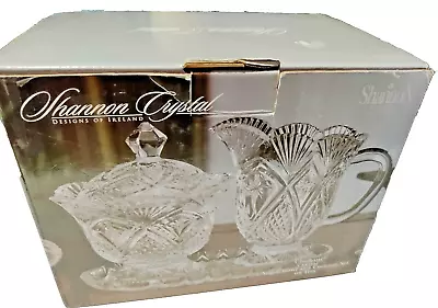 Shannon Crystal By Godinger Chatham Sugar Bowl With Lid Creamer & Oval Tray • $20.25