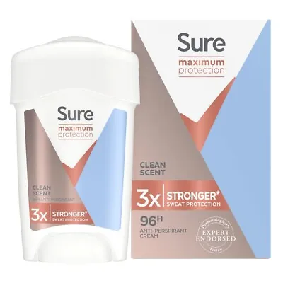 £8.99 • Buy Sure Women Maximum Protection Clean Scent Cream Anti-Perspirant Deodorant - 45ml