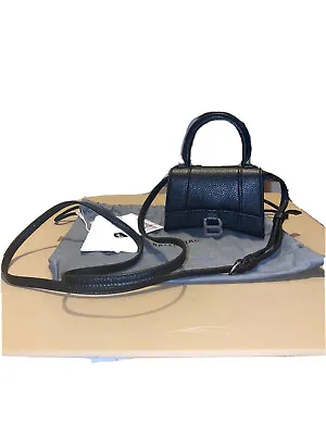$695 • Buy Balenciaga Hourglass Mini Top Handle Shining Calfskin Black Leather Handbag Tote